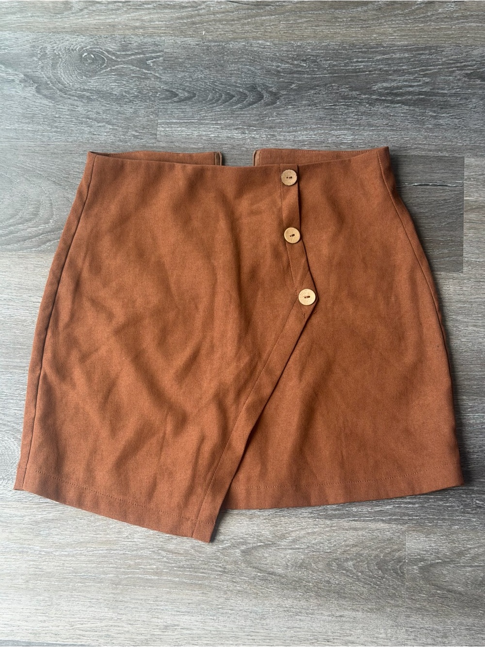 Women’s Rust Orange Button-Front Faux Wrap Mini Skirt